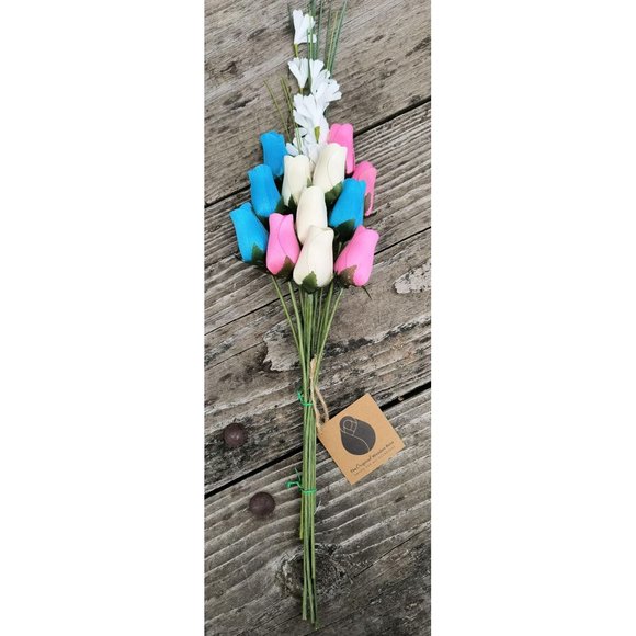 1 Dozen Gender Reveal Wooden Rose Flower Bouquet. The Original Wooden Rose - Picture 7 of 9